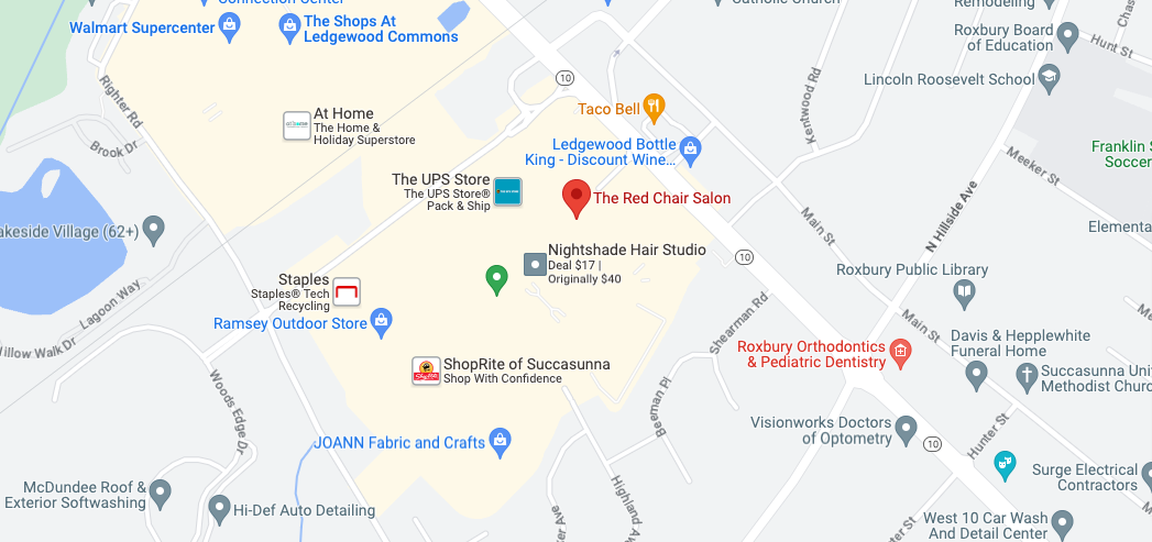 THE RED CHAIR SALON</p>
<p>275 Route 10, Suite 402<br />
Succasunna New Jersey 07876<br />
551-226-9898<br />
annietungmun@gmail.com